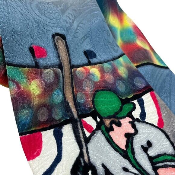 Robert Daskal Hand Painted Baseball Player 100% Silk Mens Necktie Tie Paisley - Picture 4 of 16